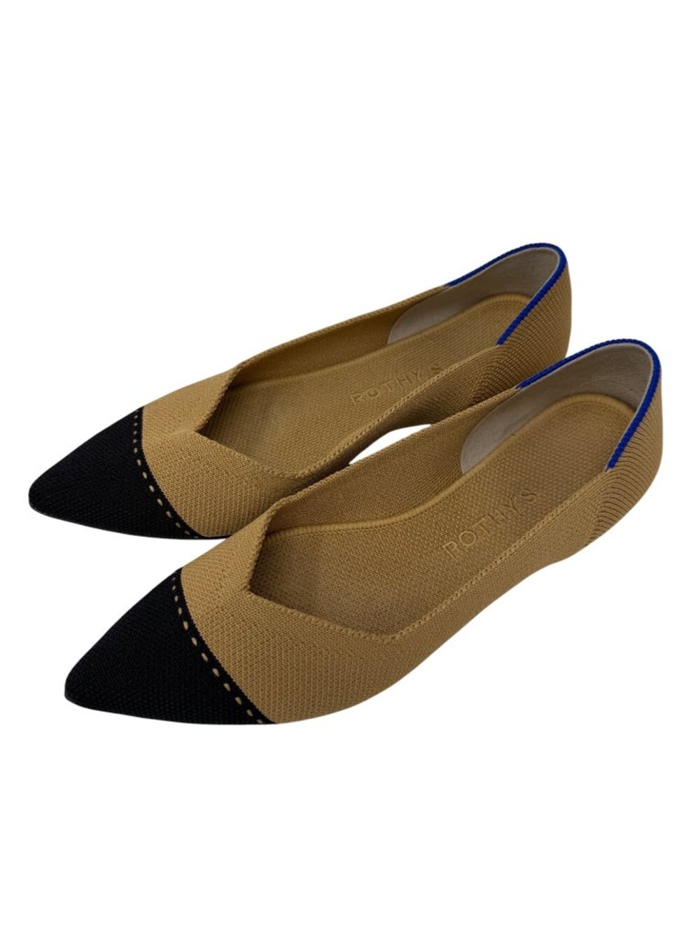 Rothy's The Point Toe Captoe Shoes Ballet Flats Camel & Black Size 6.5